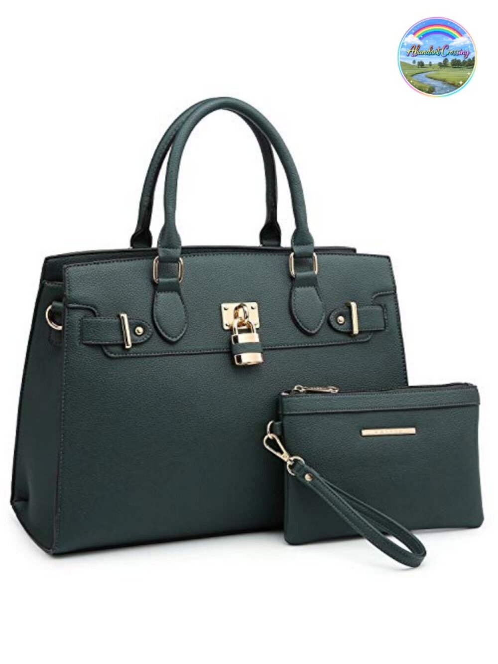 Vegan Leather Satchel Handbag with Matching Clutch and Shoulder Strap